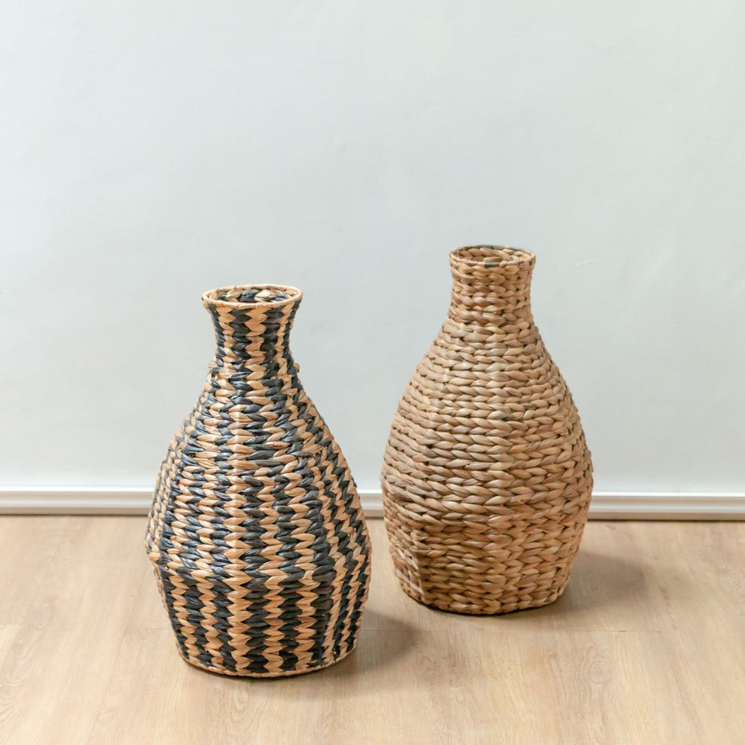 Geflochtene Boho Vase DAYANA – Schwarz | Wasserhyazinthe