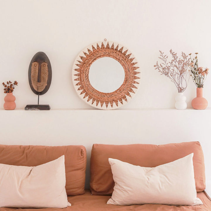 Runder Wandspiegel „Awan“ (Ø 58 cm) – Gewebte Boho-Dekoration