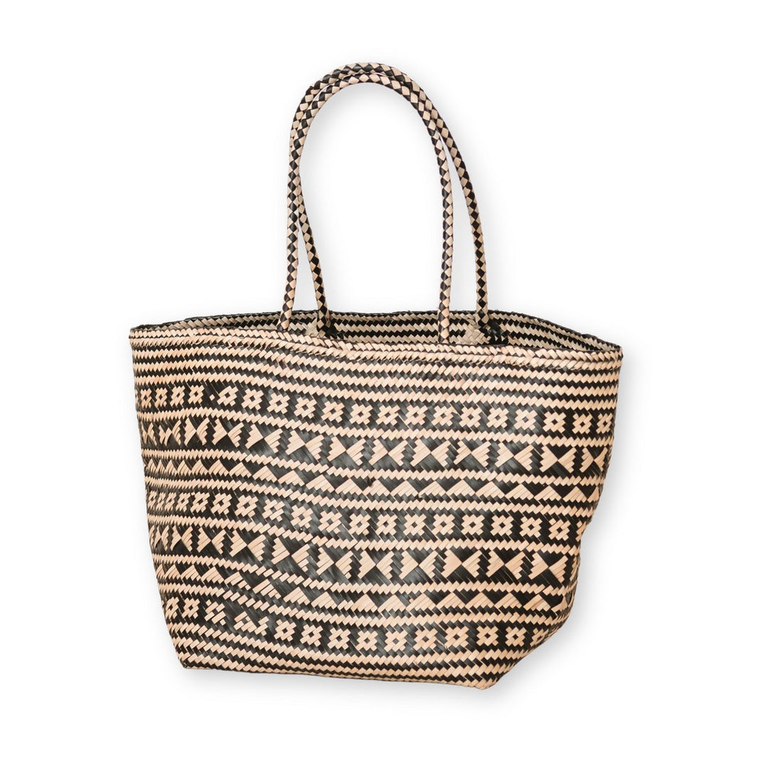 Kidul Boho-Tragetasche – Handgewebt aus Seegras, Schwarz-Natur