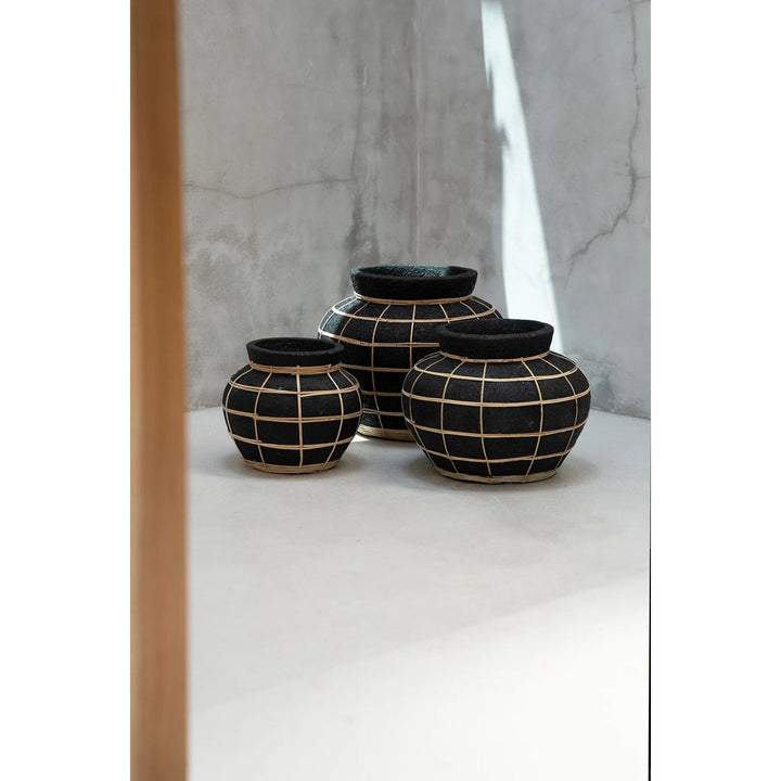 Bauchvase – Küstenflair im Boho-Stil | Schwarz Natur (Größe M)