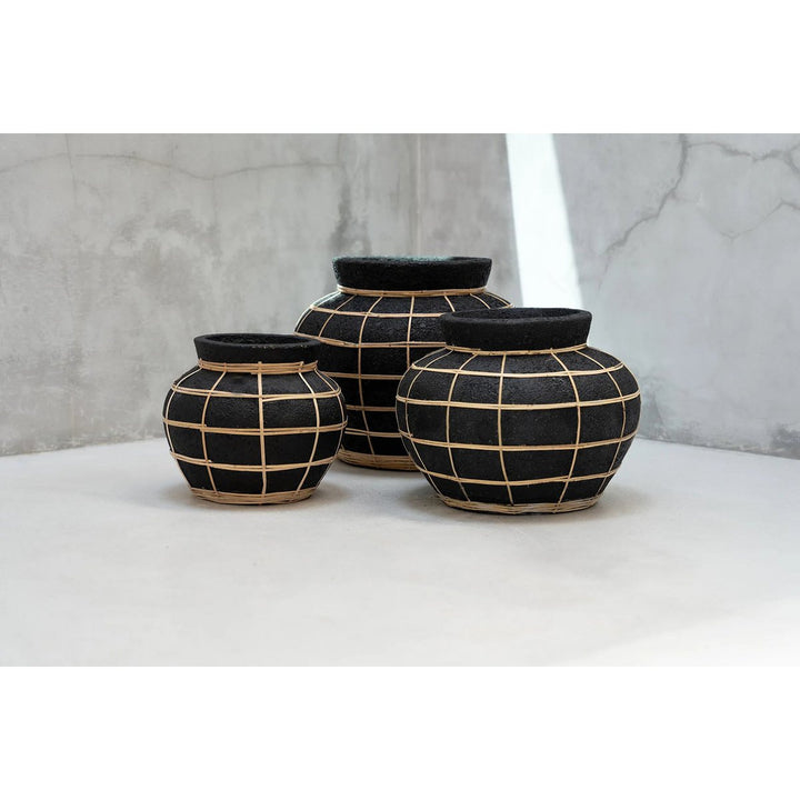 Bauchvase – Küstenflair im Boho-Stil | Schwarz Natur (Größe M)