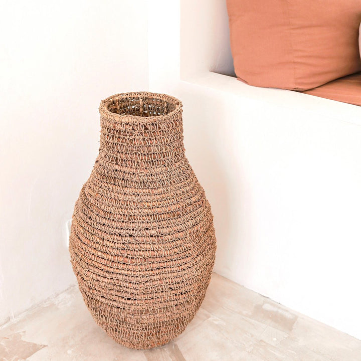 Gewebte Boho-Vase SAKRA – Bananenfaser & Bast | Nature-Look