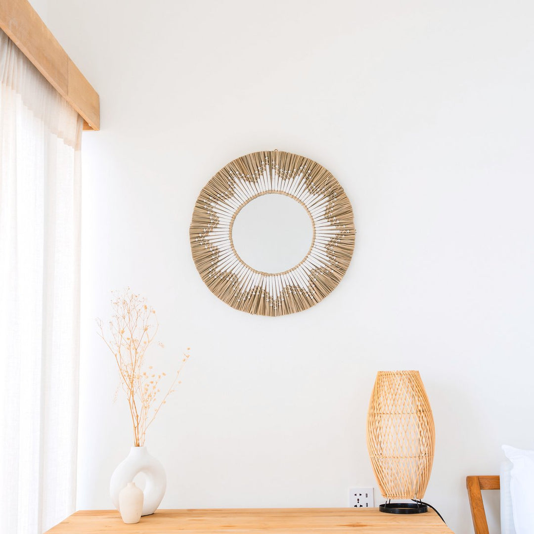 Runder Wandspiegel „Randu“ aus Seegras (Ø 60 cm) – Boho-Dekoration