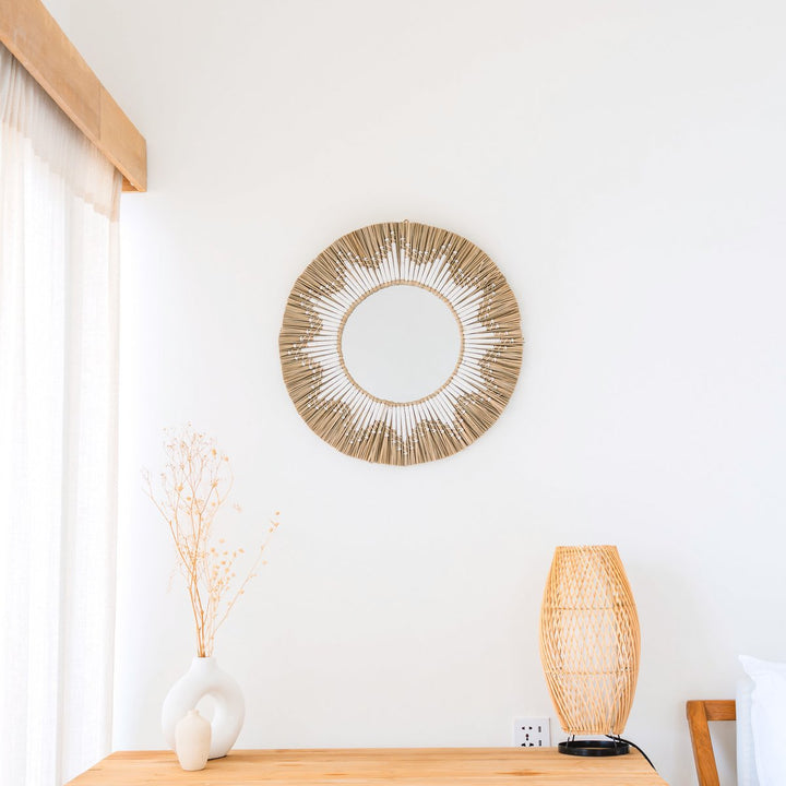 Runder Wandspiegel „Randu“ aus Seegras (Ø 60 cm) – Boho-Dekoration