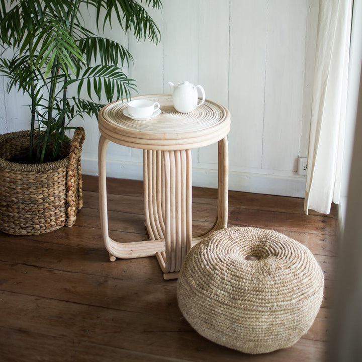 Runder Boho-Hocker Telu – Handgefertigter Bast-Sitzpouf (2 Größen)