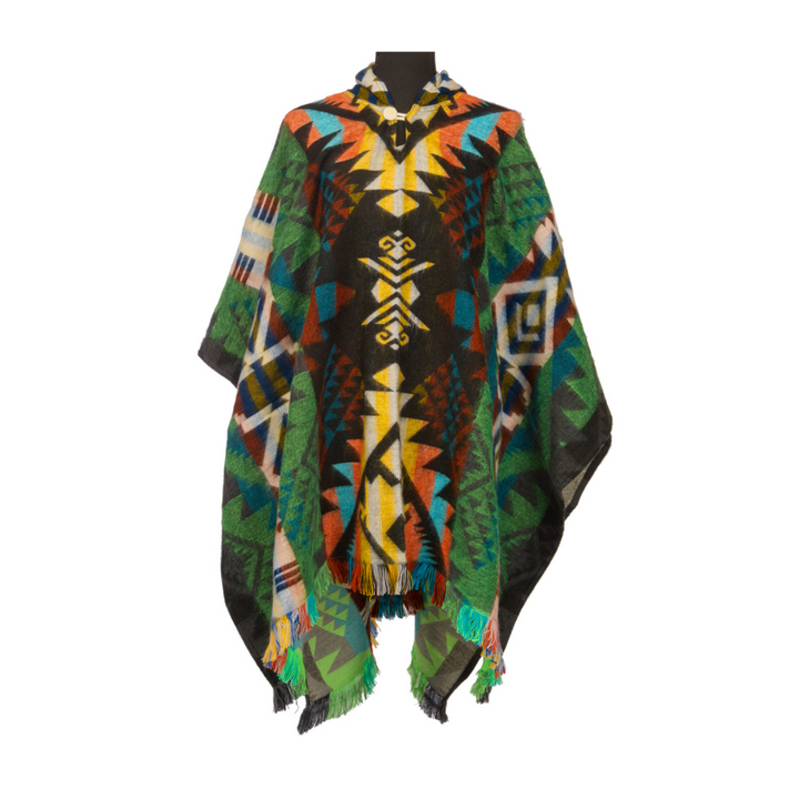 Alpaka-Poncho | Handgemacht in Ecuador | Waorani-Grün