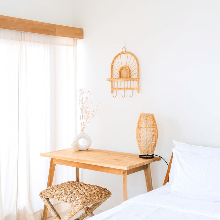 Rattan-Wandregal „Banten“ (41 x 53 cm) – Boho-Hängeregale