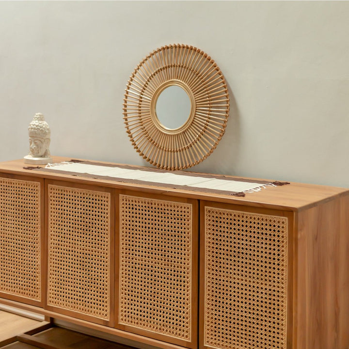 Runder Rattanspiegel „Bumi“ (Ø 58 cm) – Handgefertigte Boho-Dekoration