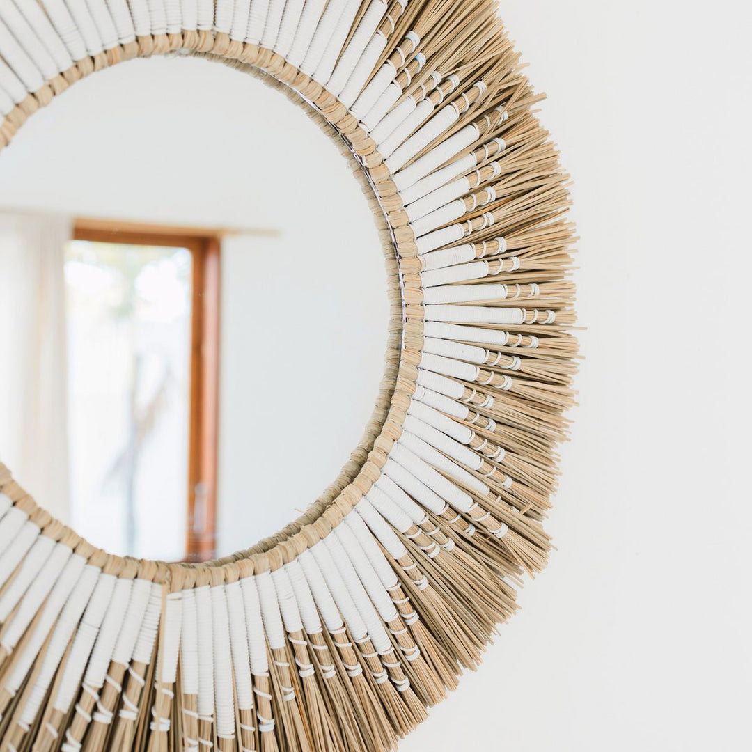 Runder Wandspiegel „Randu“ aus Seegras (Ø 60 cm) – Boho-Dekoration