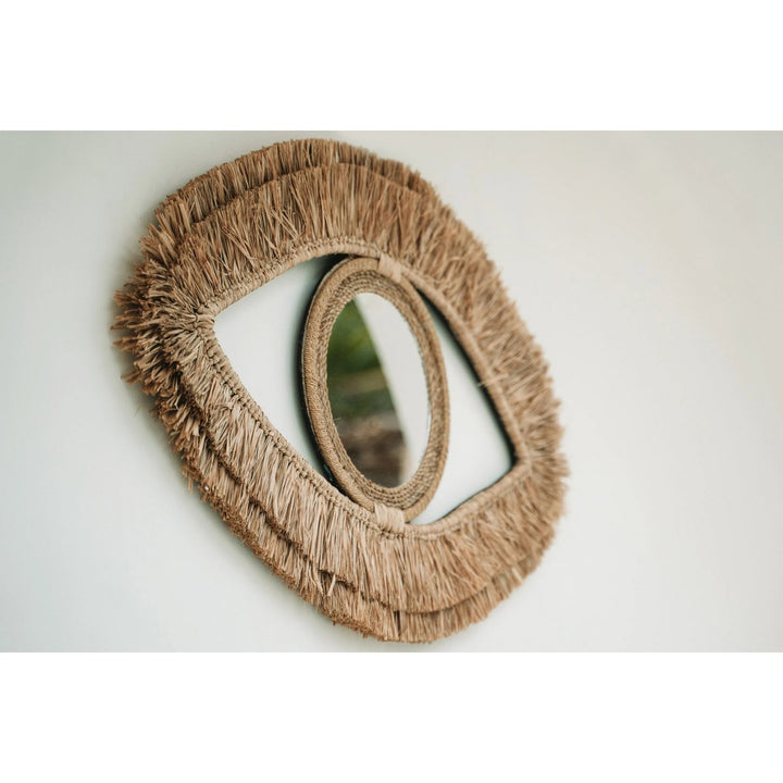Raffia-Augenspiegel – Natürlicher Boho-Spiegel | Handgefertigt aus Bast