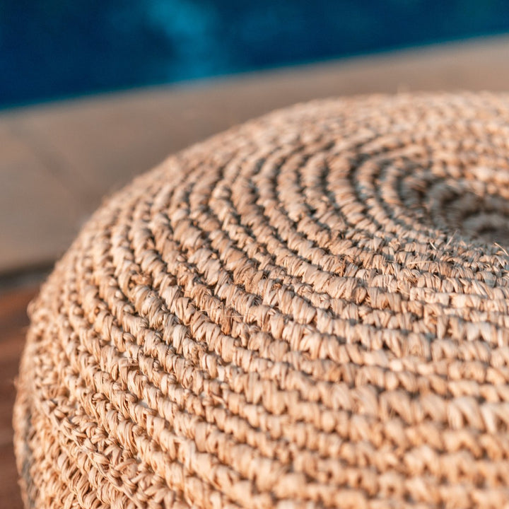 Runder Boho-Hocker Telu – Handgefertigter Bast-Sitzpouf (2 Größen)