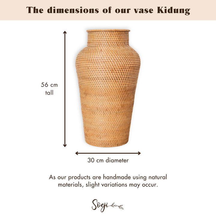 Große Boho-Dekovase Kidung – Rattan-Bodenvase für Trockenblumen (Ø 30 cm)