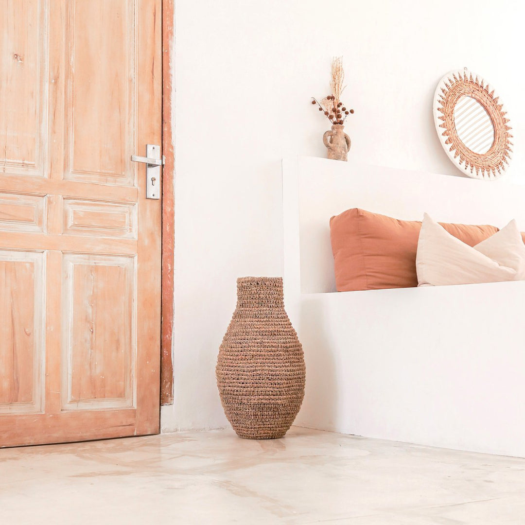 Gewebte Boho-Vase SAKRA – Bananenfaser & Bast | Nature-Look