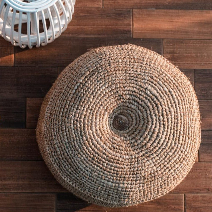 Runder Boho-Hocker Telu – Handgefertigter Bast-Sitzpouf (2 Größen)
