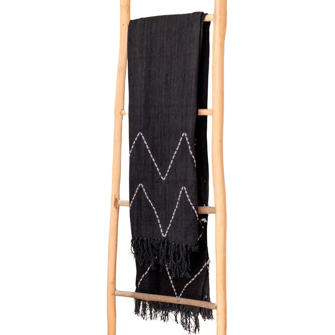 Boho-Decke LINGGAH – Handgewebte Baumwolle, Schwarz, 140x200 cm