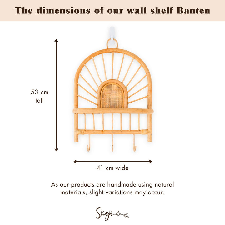 Rattan-Wandregal „Banten“ (41 x 53 cm) – Boho-Hängeregale