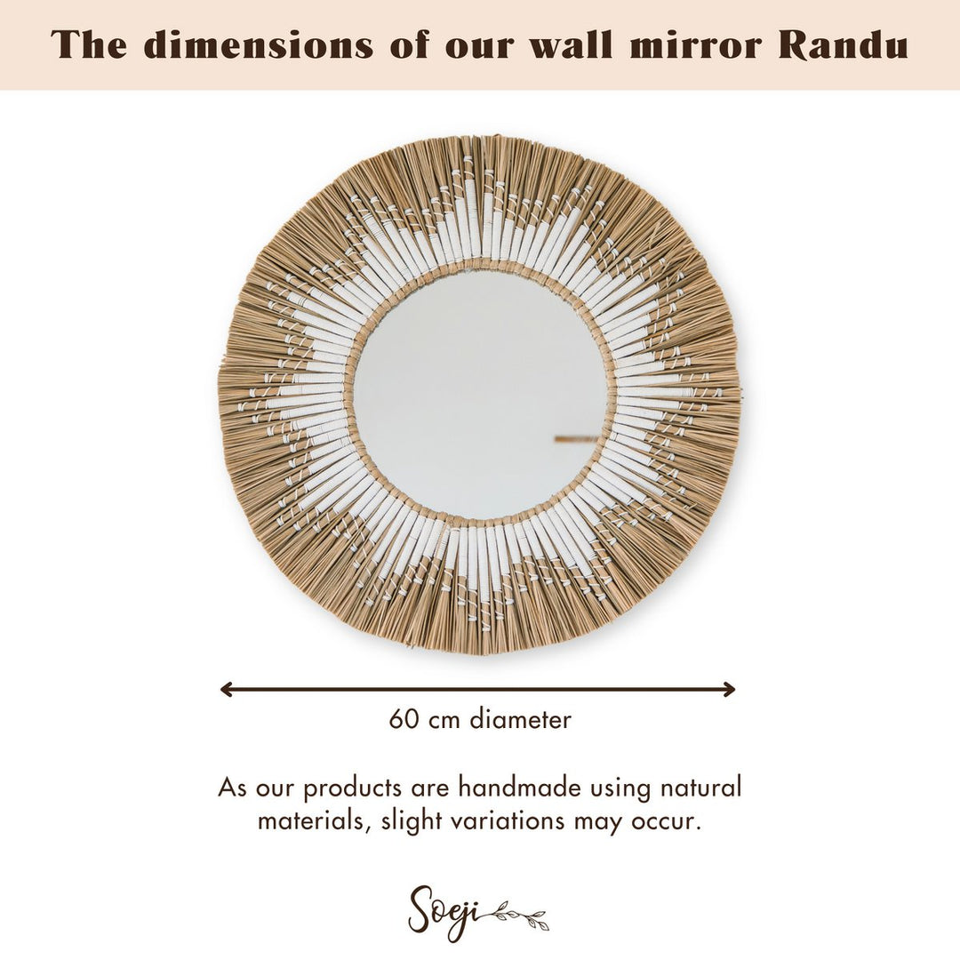 Runder Wandspiegel „Randu“ aus Seegras (Ø 60 cm) – Boho-Dekoration