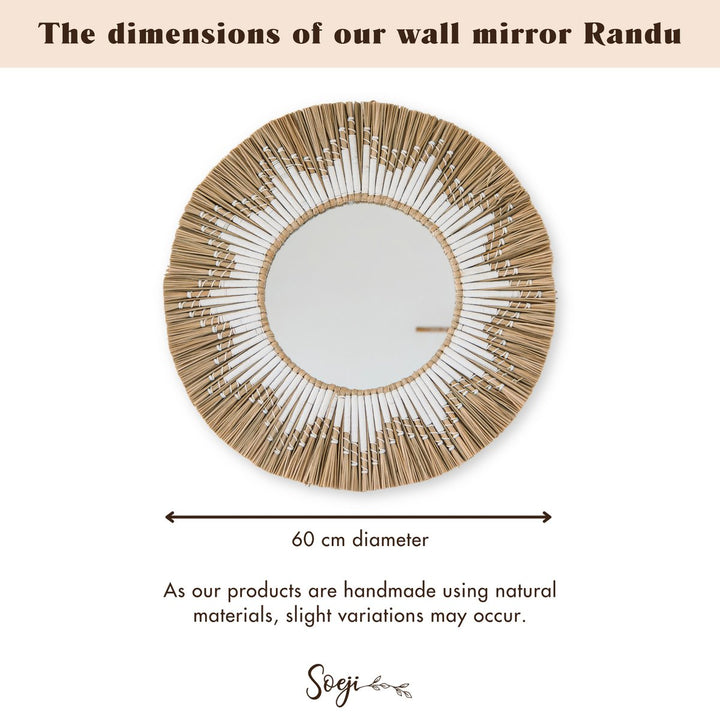 Runder Wandspiegel „Randu“ aus Seegras (Ø 60 cm) – Boho-Dekoration