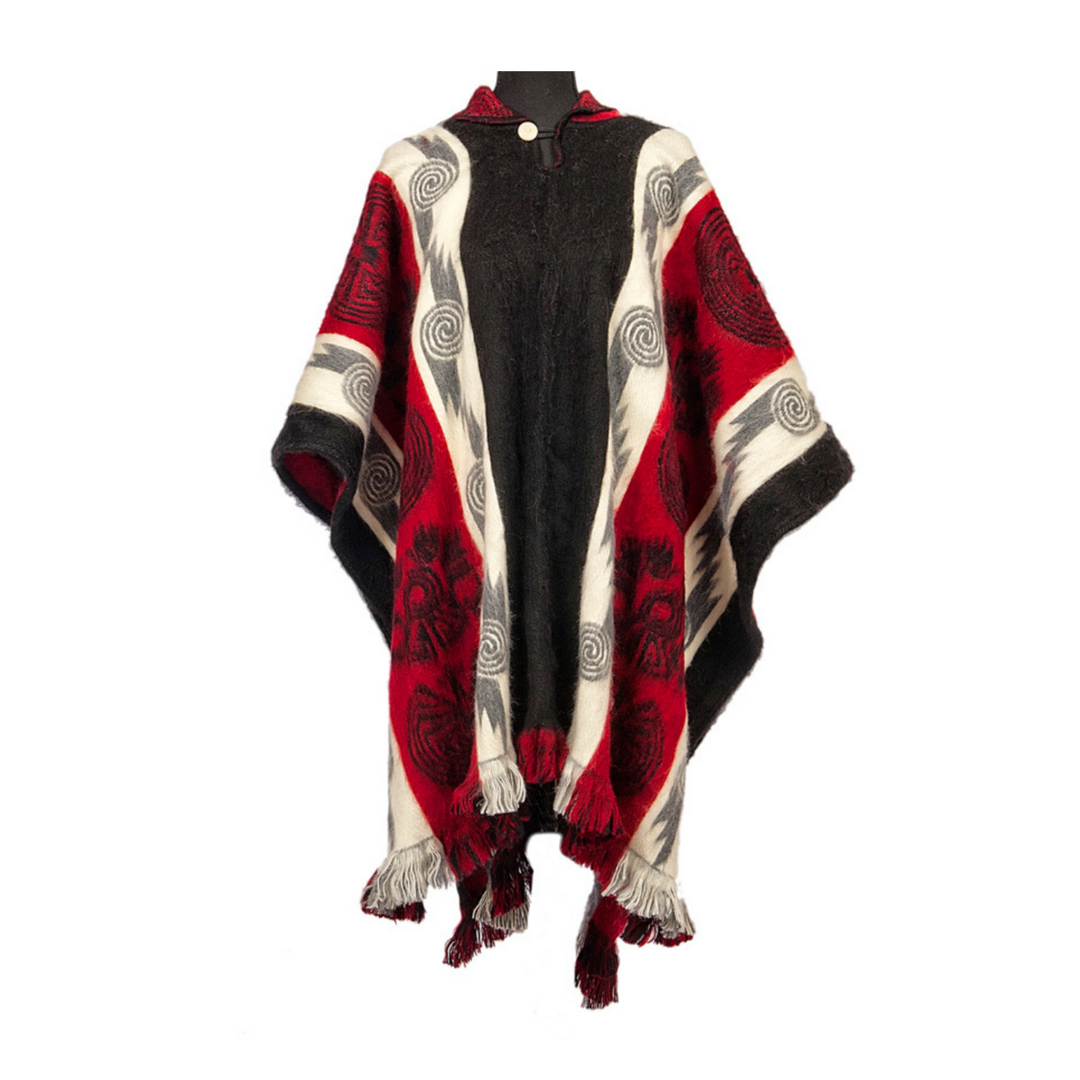 Alpaka-Poncho | Handgemacht in Ecuador | Maya Schwarz und Rot