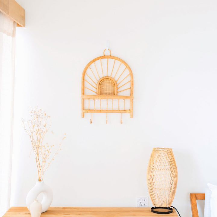 Rattan-Wandregal „Banten“ (41 x 53 cm) – Boho-Hängeregale