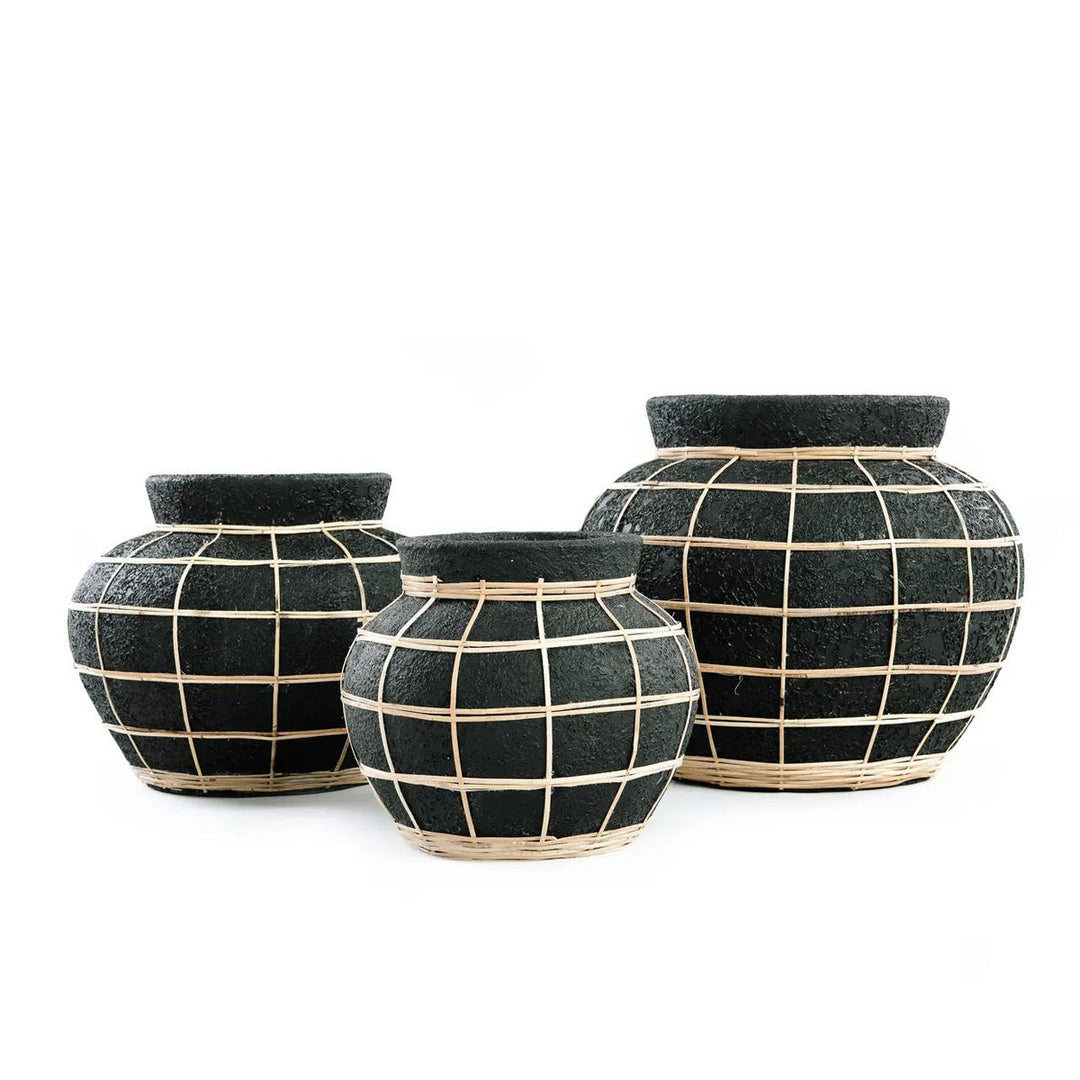 Bauchvase – Küstenflair im Boho-Stil | Schwarz Natur (Größe M)